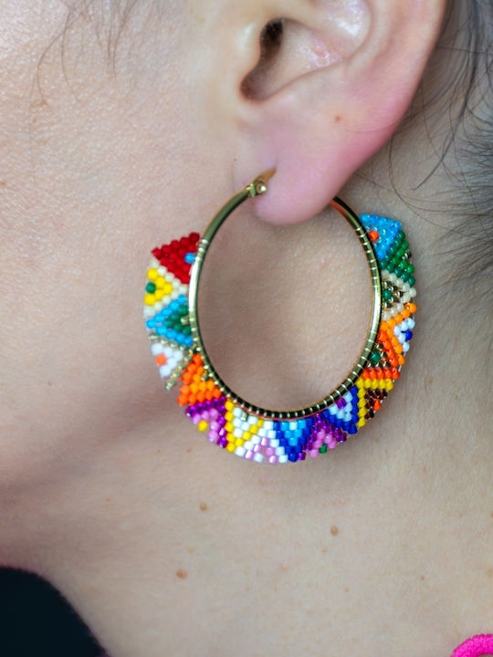Boho Large Hoop Earrings Made Miyuki Beads 4 Cm Rainbow