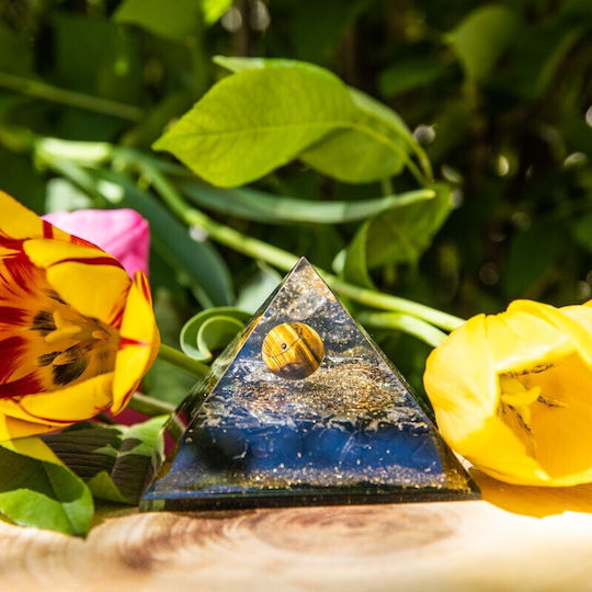 Piramidă Orgone Obsidian Tigru Cristal Cuart Alb Pudră De Cupru Spirale De Cupru