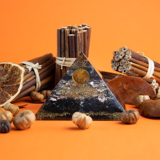 Piramidă Orgone Obsidian Tigru Cristal Cuart Alb Pudră De Cupru Spirale De Cupru