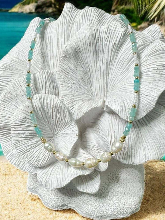 Colier Elegant Alisa Choker Din Argint Cu Amazonit Cristale Mărgele Naturale Miyuki