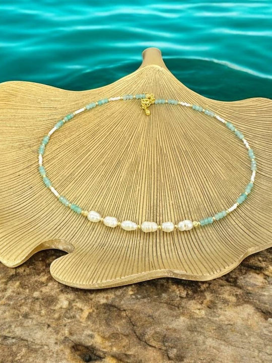 Colier Elegant Alisa Choker Din Argint Cu Amazonit Cristale Mărgele Naturale Miyuki