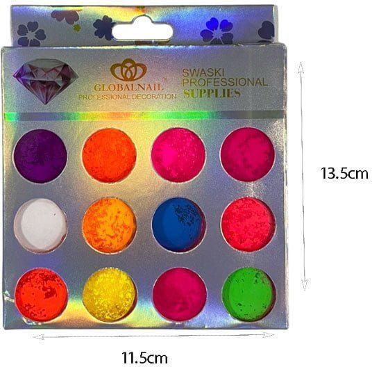 Globalnail Pigment Maniküre Gläser Dekorations Nageldesign 12 Farben Farben Pigments Pulver