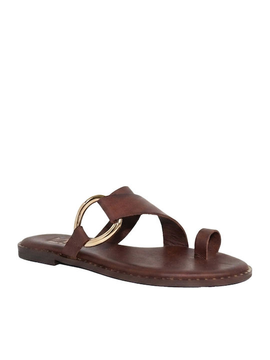 Leder Flache Sandalen Für Damen Braun