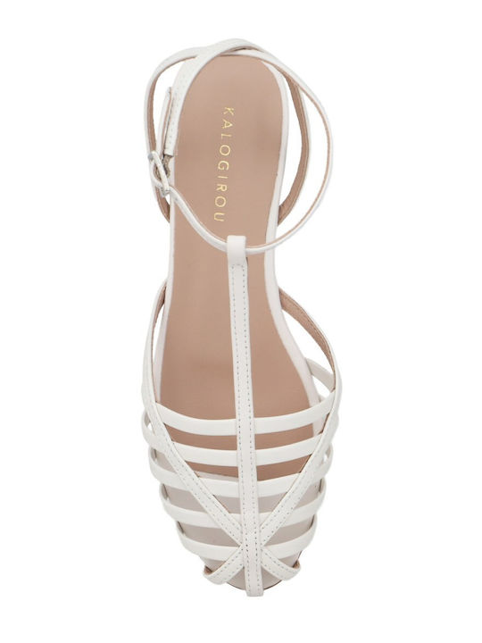 Deri Leather Flache Sandalen für Damen in Creme