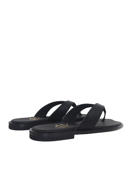 Deri Damen Flache Sandalen Schwarz