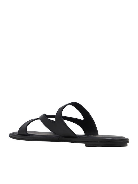 Deri Damen Flache Sandalen Schwarz Aspasia