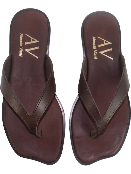 Leder Flache Sandalen Für Damen Braun