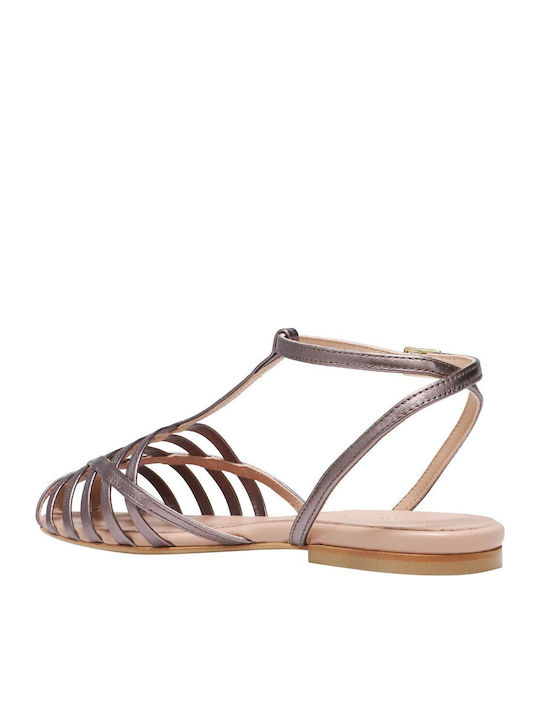 Leder Flache Sandalen Für Damen Graue Sandalen