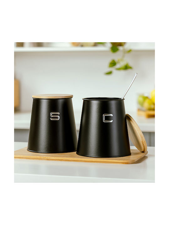 Nava Vază pentru Zahăr / Cafea cu Capac Metalic Negru 14x14cm 1 Bucată