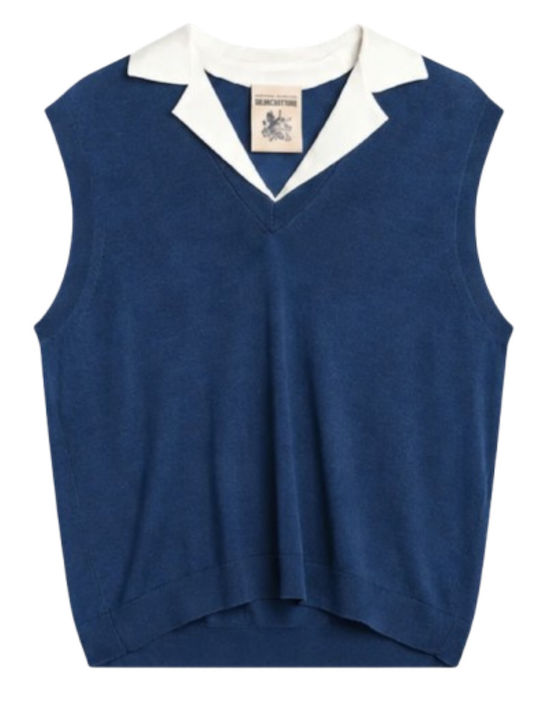 Winter Women's Sleeveless Fleece Blouse Blue White