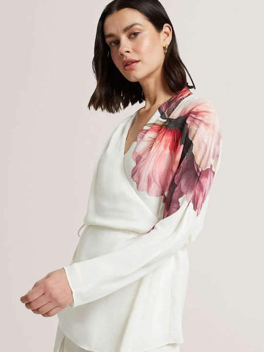 Women's Long Sleeve Floral Ecru