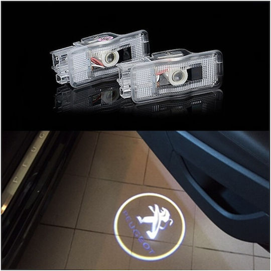 Set 2 Led Door Logo Emblems Dedicated Peugeot Car Brand
