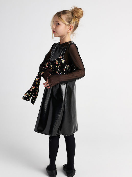 Kinderkleid Ärmellos Tüll Blumen Set aus 2 mit Deckel Schwarz