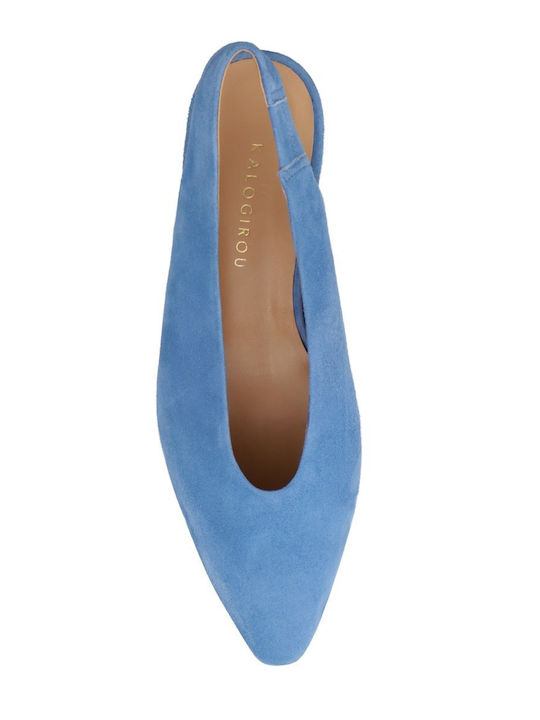 Leder Pumps mit Chunky niedrigem Absatz Hellblaue
