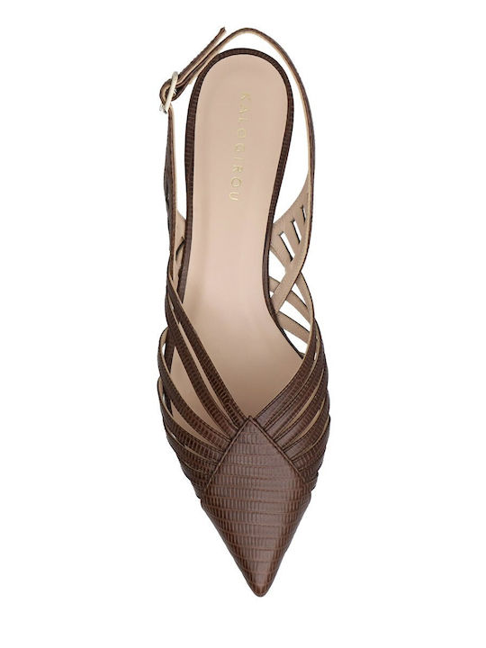 Lea Leder Pumps mit Mittelhohem Braun Absatz