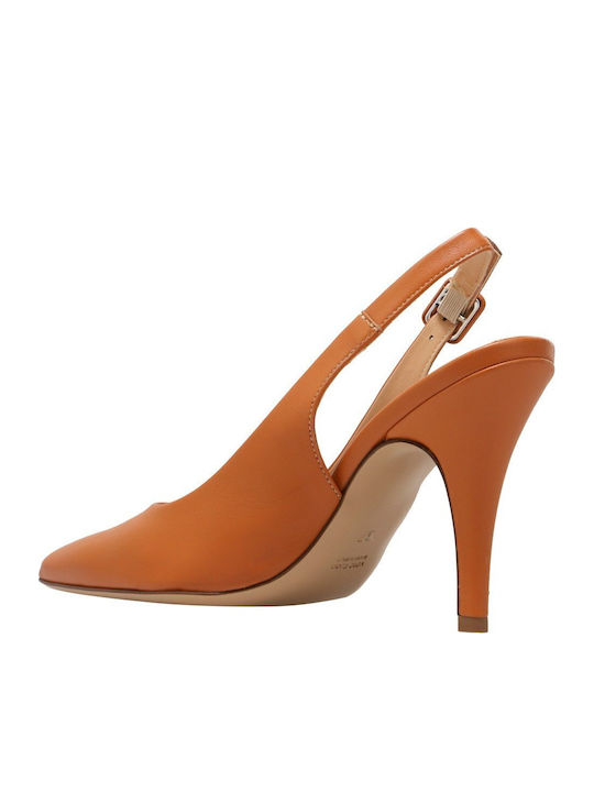 Leder Pumps mit Hochem Absatz Tabac