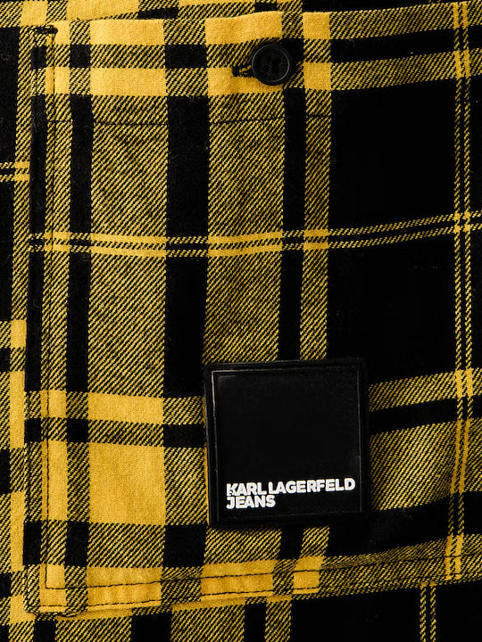 Long Sleeve Denim Overshirt in Regular Fit Checked Yellow- Black