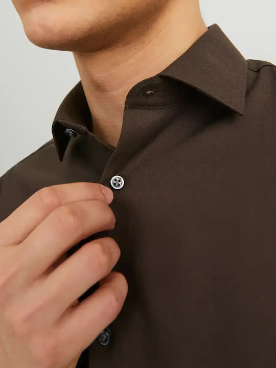 Jprblaparker Long Sleeve Cotton Shirt in Slim Fit Chocolate Torte