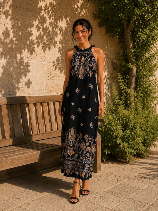 Sommer Maxi Hemdkleid Schwarz