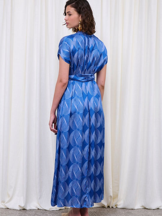 Summer Maxi Shirt Dress Satin Blue