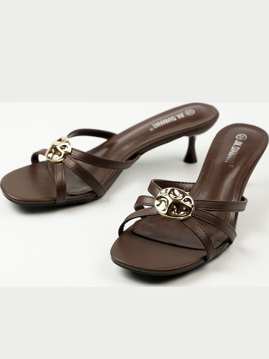 Mules with Thin Low Heel in Brown Colour