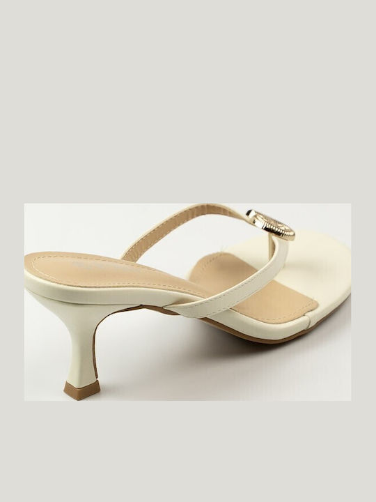 Mules with Thin Low Heel in Beige Colour