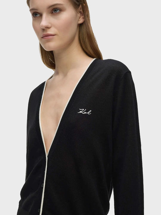 Gestrickte Damen Strickjacke mit Knöpfen Schwarz