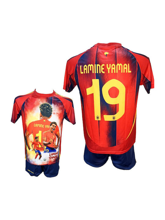Kids Football Kit Lamine Yamal Orange Blue Portrait Spain National Team 300626-02