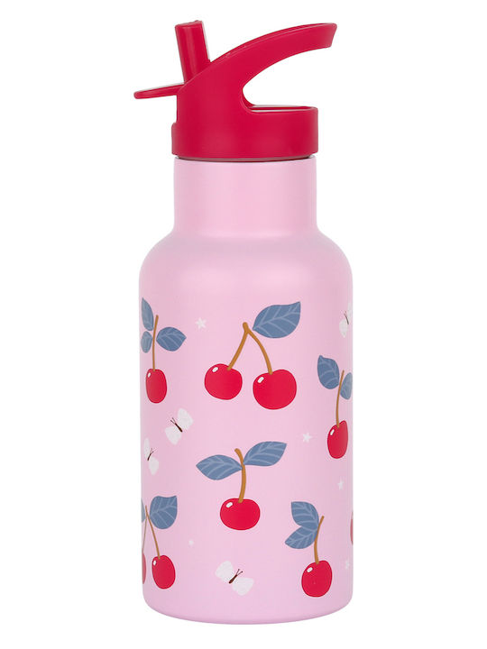 A Little Lovely Company Cherries School Set Pink 19 x 19 x 32 cm + Water Bottle