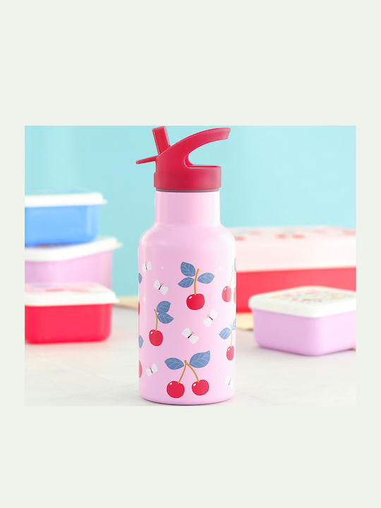 A Little Lovely Company Cherries School Set Pink 19 x 19 x 32 cm + Water Bottle