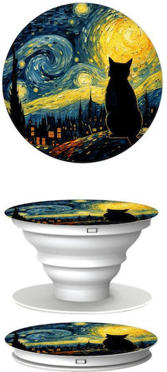 Starry Night Cat Phone Holders Stand Weiß Basis Für Handy Am Hand