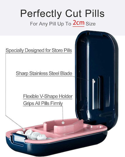 Pill Organizer with Cutter & Built-In Storage Black
