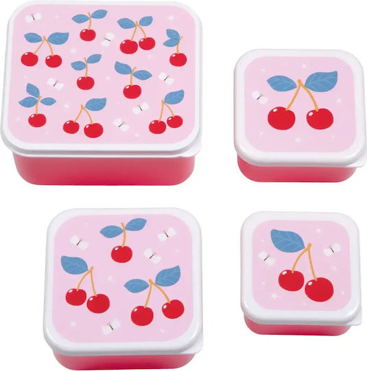 A Little Lovely Company Cherries School Lunch Bag Pink 16x16x23cm
