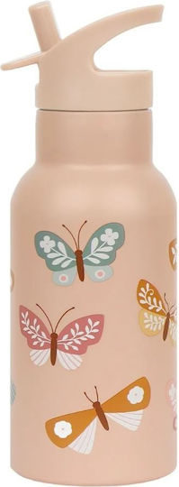 A Little Lovely Company Butterflies Stainless Steel Kids Water Bottle Set Thermos with Straw Pink 350ml