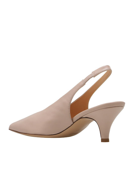 Leather Heels with Medium Heel Beige