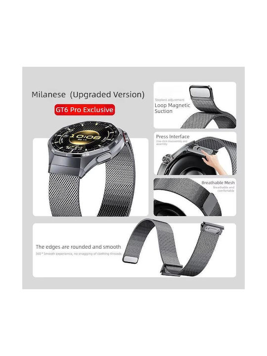 Huawei Watch GT 6 Pro Interfață Continuă Buton Cu Apăsare Curea De Ceas Magnetică Oțel Inoxidabil Milanese Titan