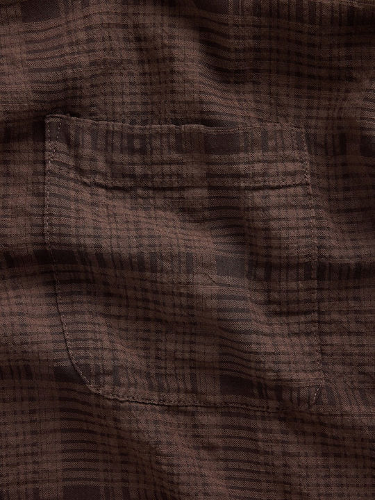 Long Sleeve Checked Terra Brown Seersucker