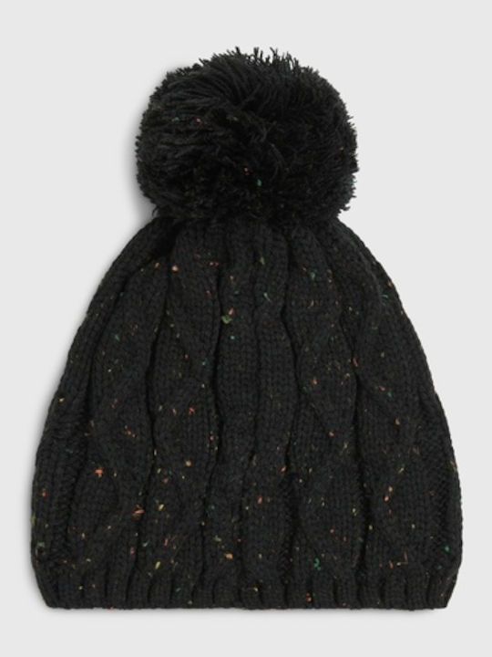 Nora Pom Pom Beanie Unisex Σκούφος Πλεκτός σε Μαύρο χρώμα