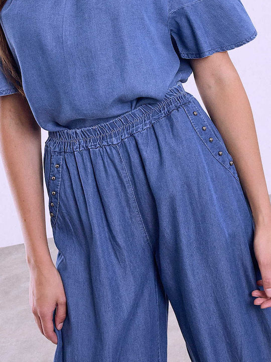 Celestino Pantaloni Dama Trucs Cu Buzunare Lejeri Fit Albastri