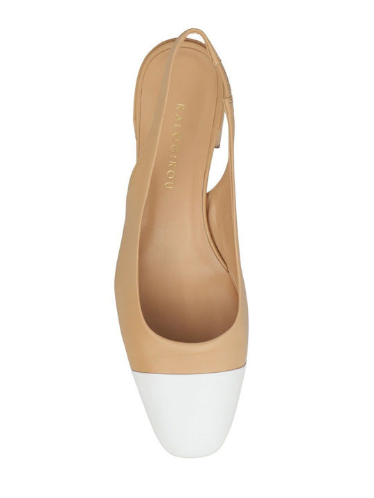Leather Heels with Chunky Low Heel Beige