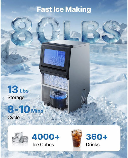 Vevor Παγομηχανή με Ημερήσια Παραγωγή 36kg & Χωρητικότητα 6kg