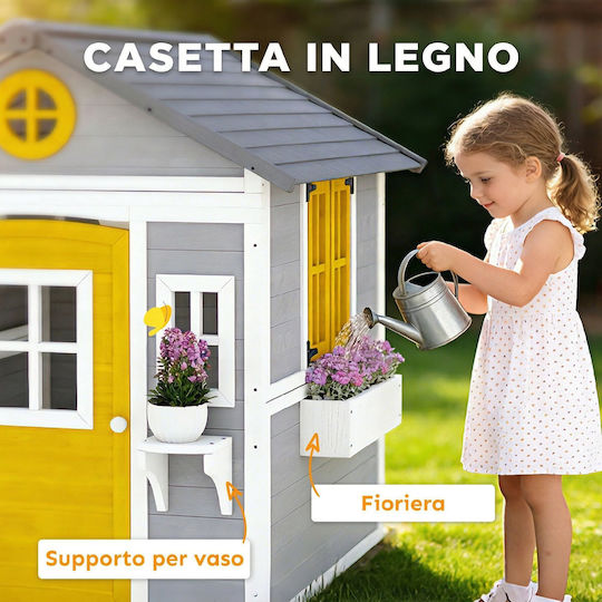Outsunny Multifunctional Wooden Kids Garden Playhouse Grey