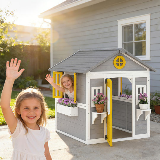 Outsunny Multifunctional Wooden Kids Garden Playhouse Grey