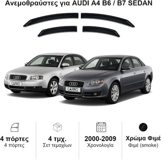 Heko Set deflectoare de vânt Dark Fime pentru Audi A4 B6 4D 2002-2009 4buc