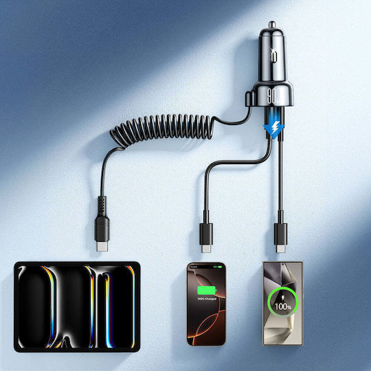 Joyroom JR-CL07 Car Charger 72W 3A Fast Charging with Ports 1xUSB-A 1xType-C with Type-C Cable Black Colour