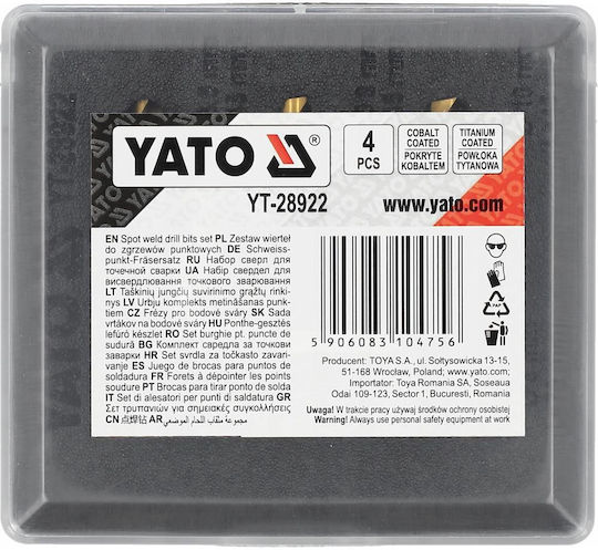 Yato Drill Bit Σετ 4 Τρυπάνια HSS Τιτανίου για Μέταλλο