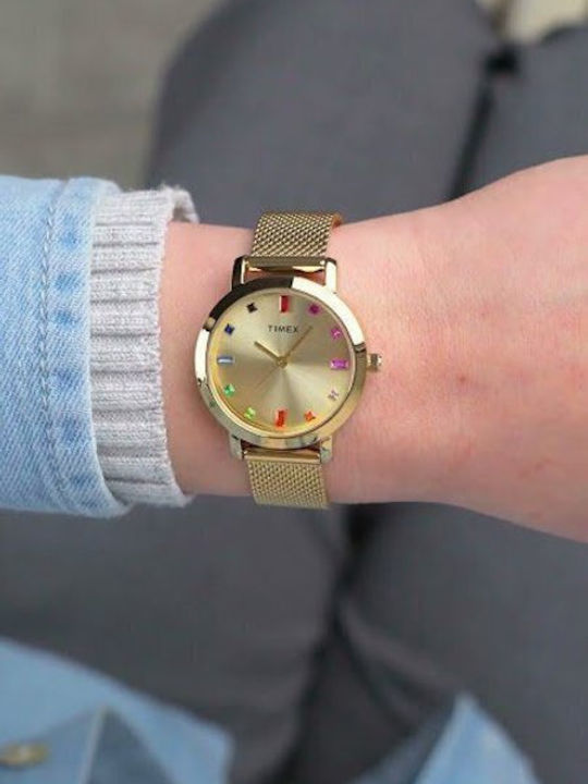Timex Γυναικείο Ρολόι 31mm Μπαταρίας με Χρυσό Μεταλλικό Μπρασελέ