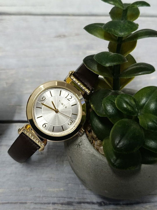Timex Γυναικείο Ρολόι 31mm Μπαταρίας με Μαύρο Δερμάτινο Λουράκι