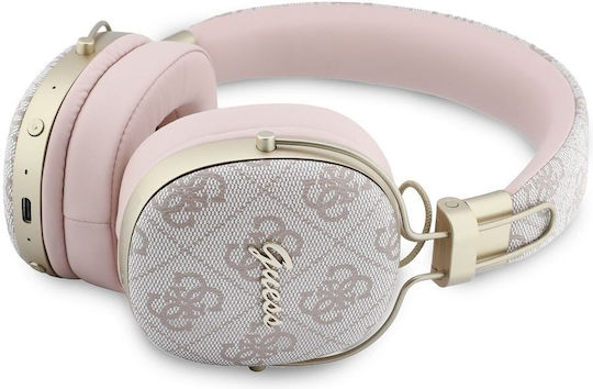Guess 4G Metal Script Logo Wireless Bluetooth Over Ear Headphones with 26 Hours Playing Time Pink