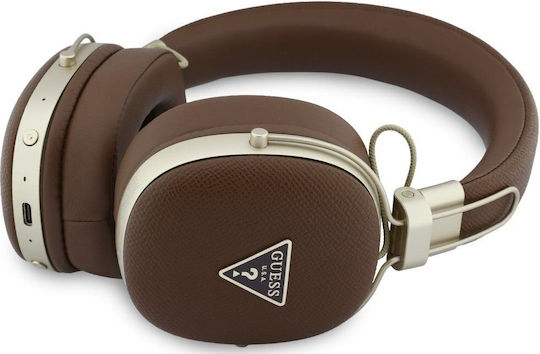 Guess Metal Grained Triangle Logo Wireless Bluetooth Over Ear Headphones with 2 Hours Playing Time Brown